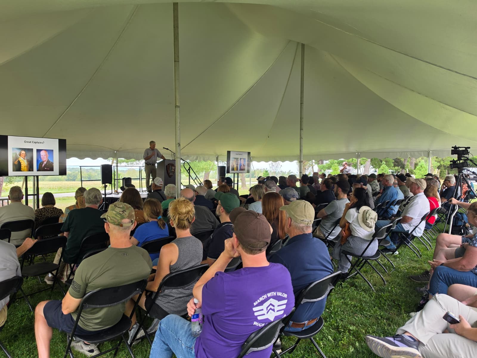 Kevin Weddle speaking to a large audience at the Gettysburg WWII Weekend